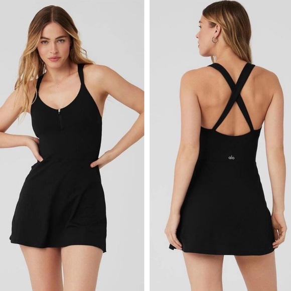Alo Yoga alosoft Showcase Dress Black Size L Athletic Activewear Tennis Dress - Picture 1 of 11
